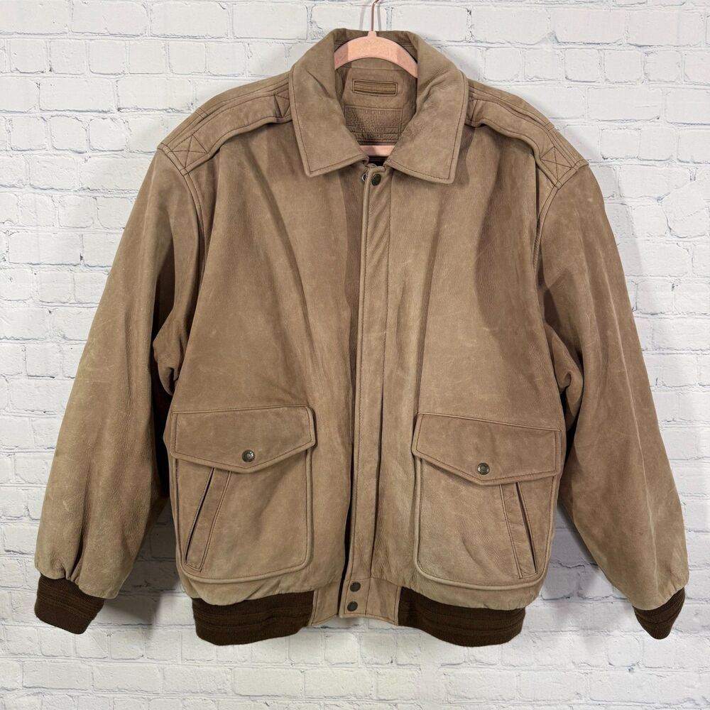 Vintage Roundtree & Yorke Leather Bomber Jacket Mens XL Brown Ranch Western Coat - Picture 2 of 16
